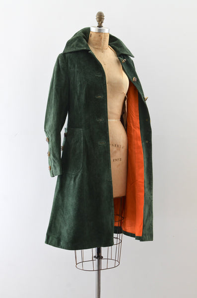 Vintage 70s Green Suede Leather Coat