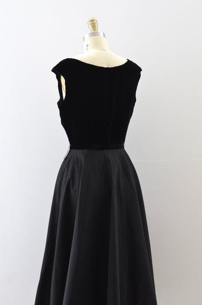 Vintage 1950s Black Velvet Dress