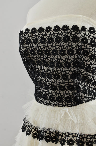 Vintage 1950's Black & White Tulle Party Dress