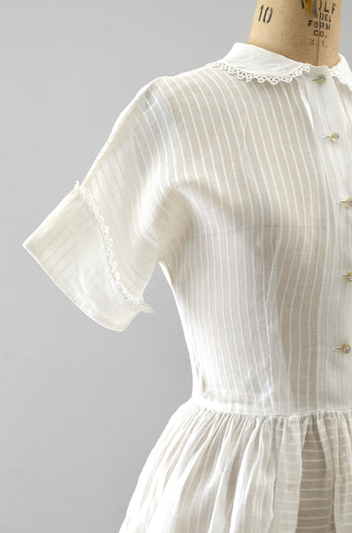 Vintage 1950s White Pinstripe Dress