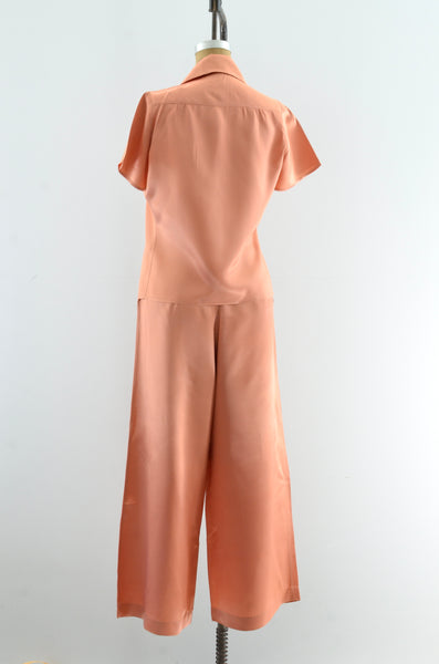 Vintage 40's Apricot Pajama Set /  XS