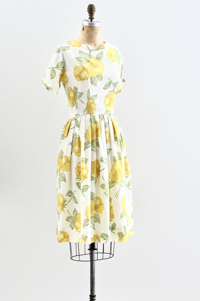 1960s Yellow Floral Print Dress - Pickled Vintage