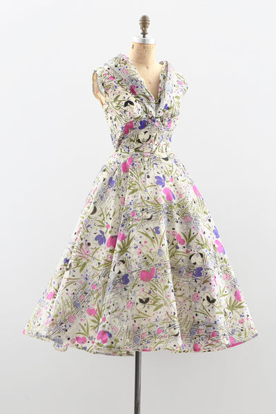 1950s Garden Floral Print Dress - Pickled Vintage