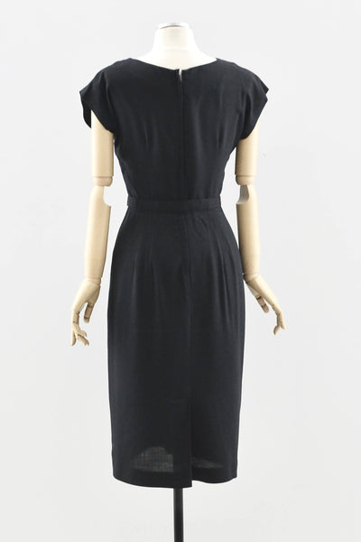 1950s Black Rayon Dress