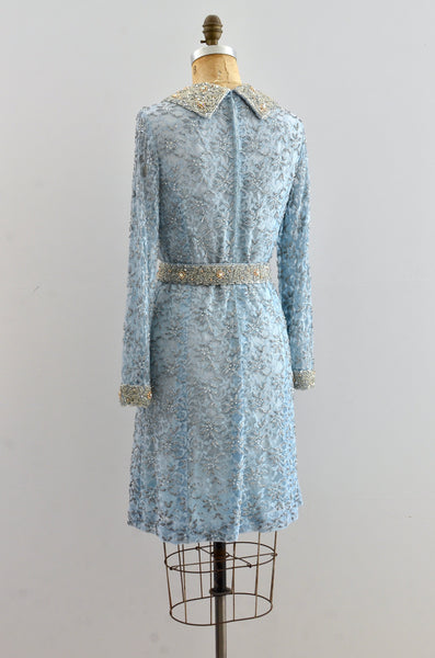 Vintage 1960's Heavily Beaded Collared Party Dress