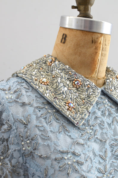 Vintage 1960's Heavily Beaded Collared Party Dress