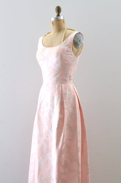 Vintage 1960s Light Pink Brocade Gown
