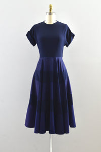 1940s Navy Blue Dress