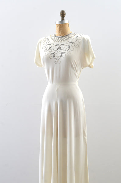1940s Ivory Beaded Gown