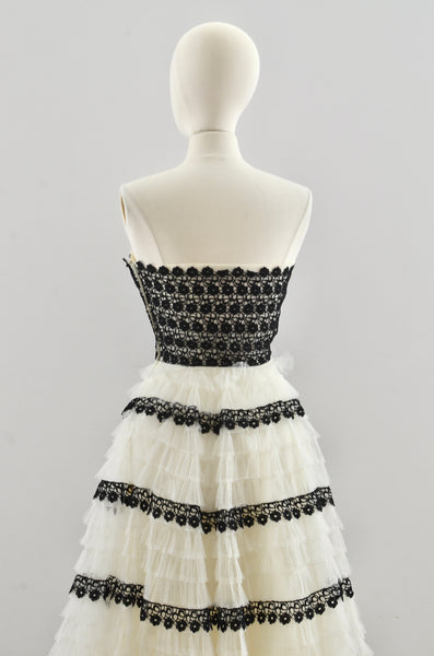Vintage 1950's Black & White Tulle Party Dress