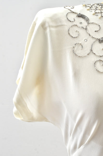 1940s Ivory Beaded Gown