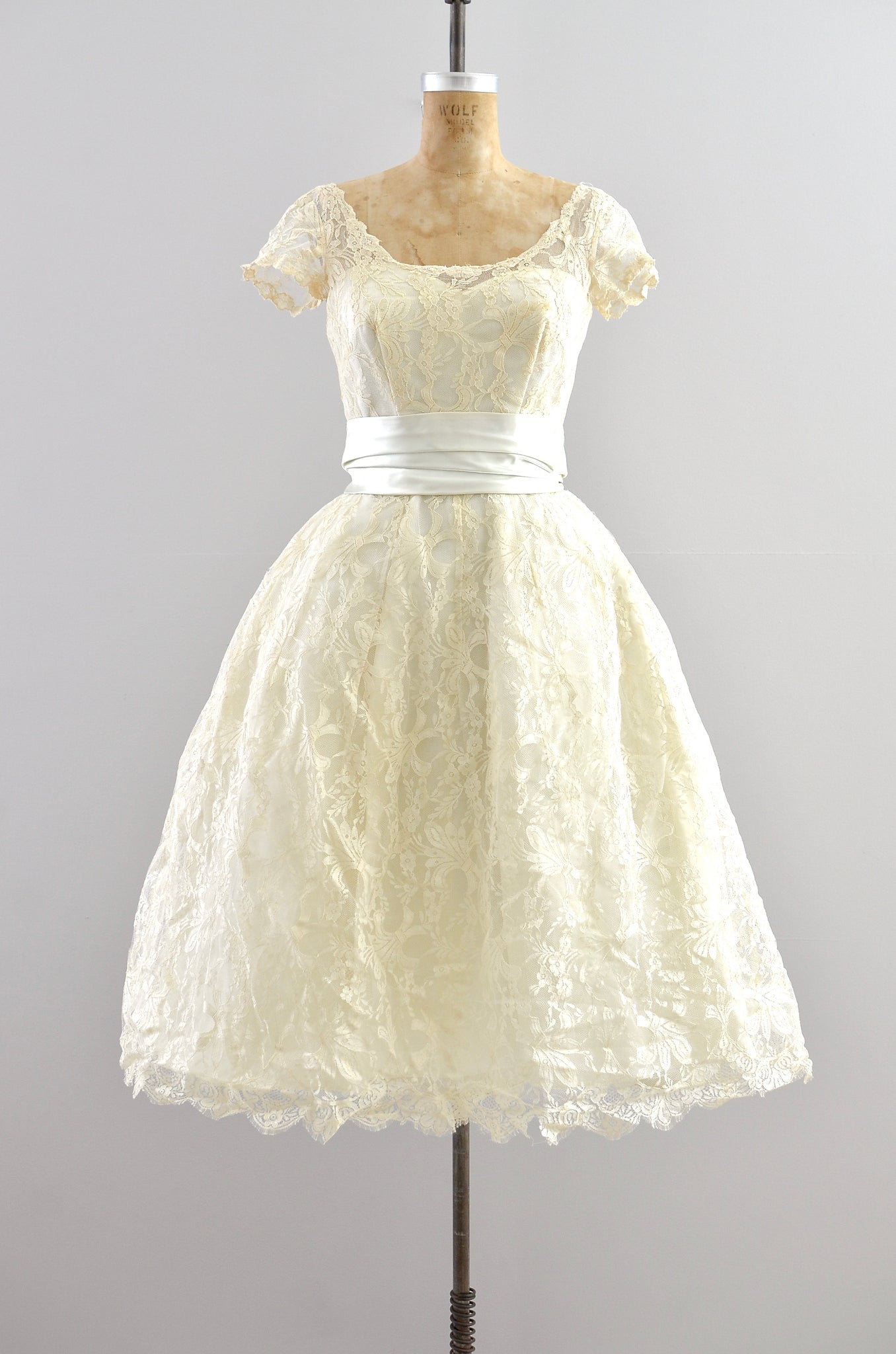 lace 50s dress Retro 50s 60s Tea Length Lace Tulle Formal Wedding Dress DV1036 Custom Size / Ivory