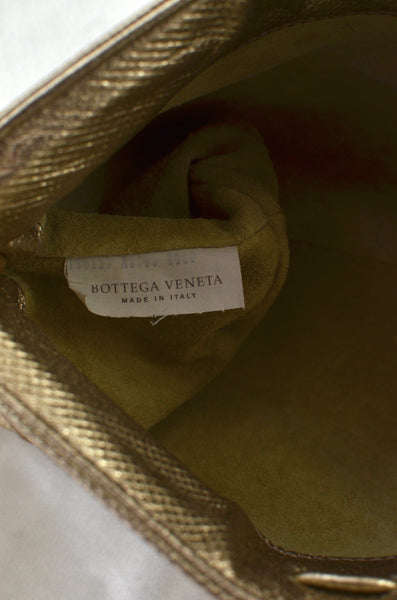 Bottega Veneta Intrecciato Leather Pochette Bag Gold