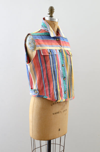 Vintage 90s Striped Denim Vest