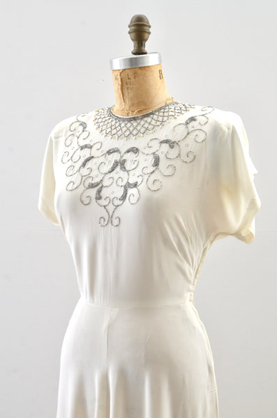 1940s Ivory Beaded Gown