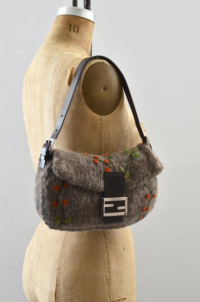 FENDI Embroidered Wool Baguette