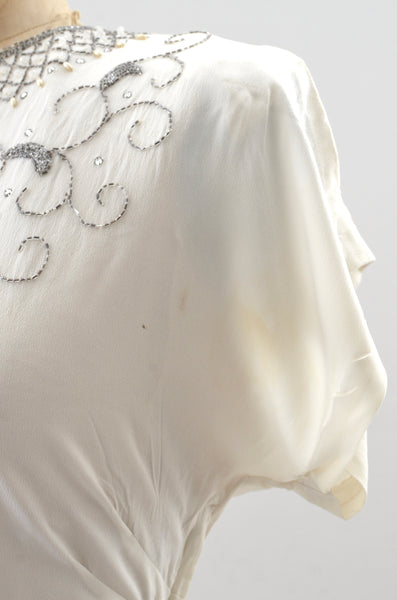 1940s Ivory Beaded Gown