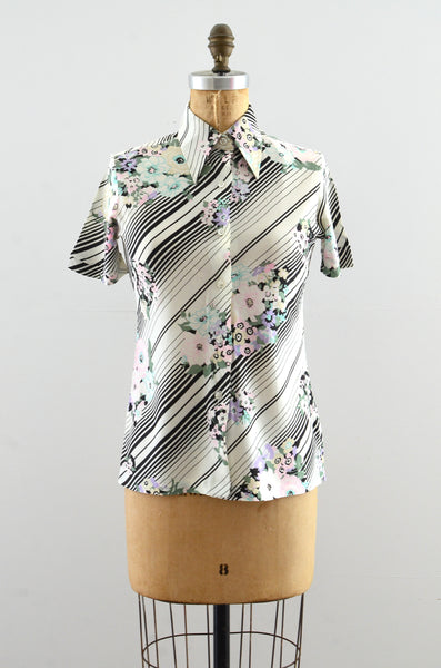 Vintage 1970's Floral & Stripe Top