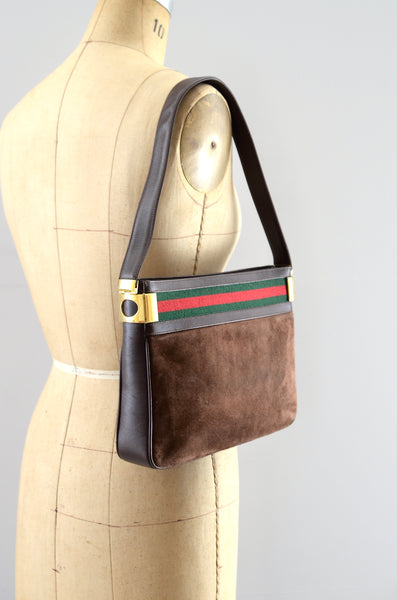 Rare 1970s Gucci Suede Shoulder Bag