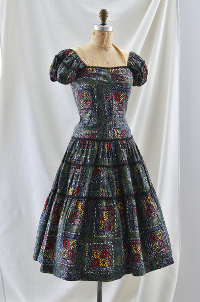 Vintage 1950's Off-Shoulder Puff Sleeve Sundress