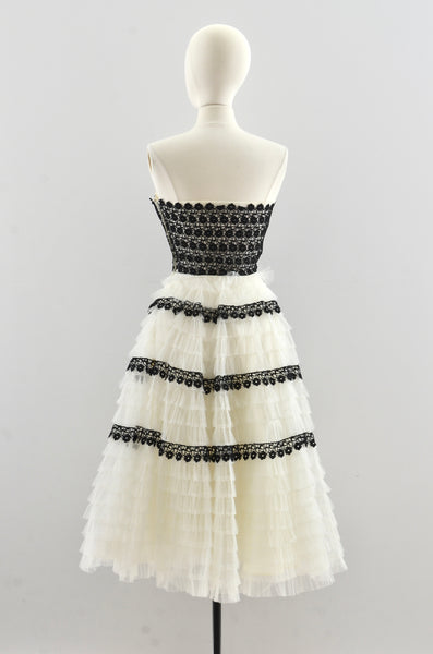 Vintage 1950's Black & White Tulle Party Dress