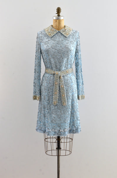 Vintage 1960's Heavily Beaded Collared Party Dress