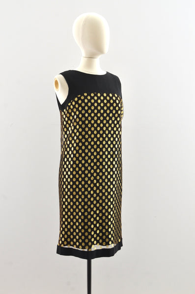 Vintage 1960 Gold Metallic Shift Party Dress