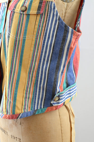 Vintage 90s Striped Denim Vest