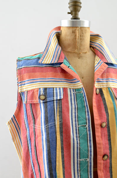 Vintage 90s Striped Denim Vest