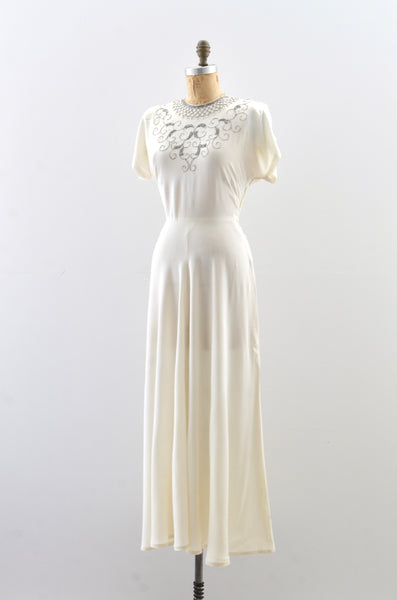 1940s Ivory Beaded Gown