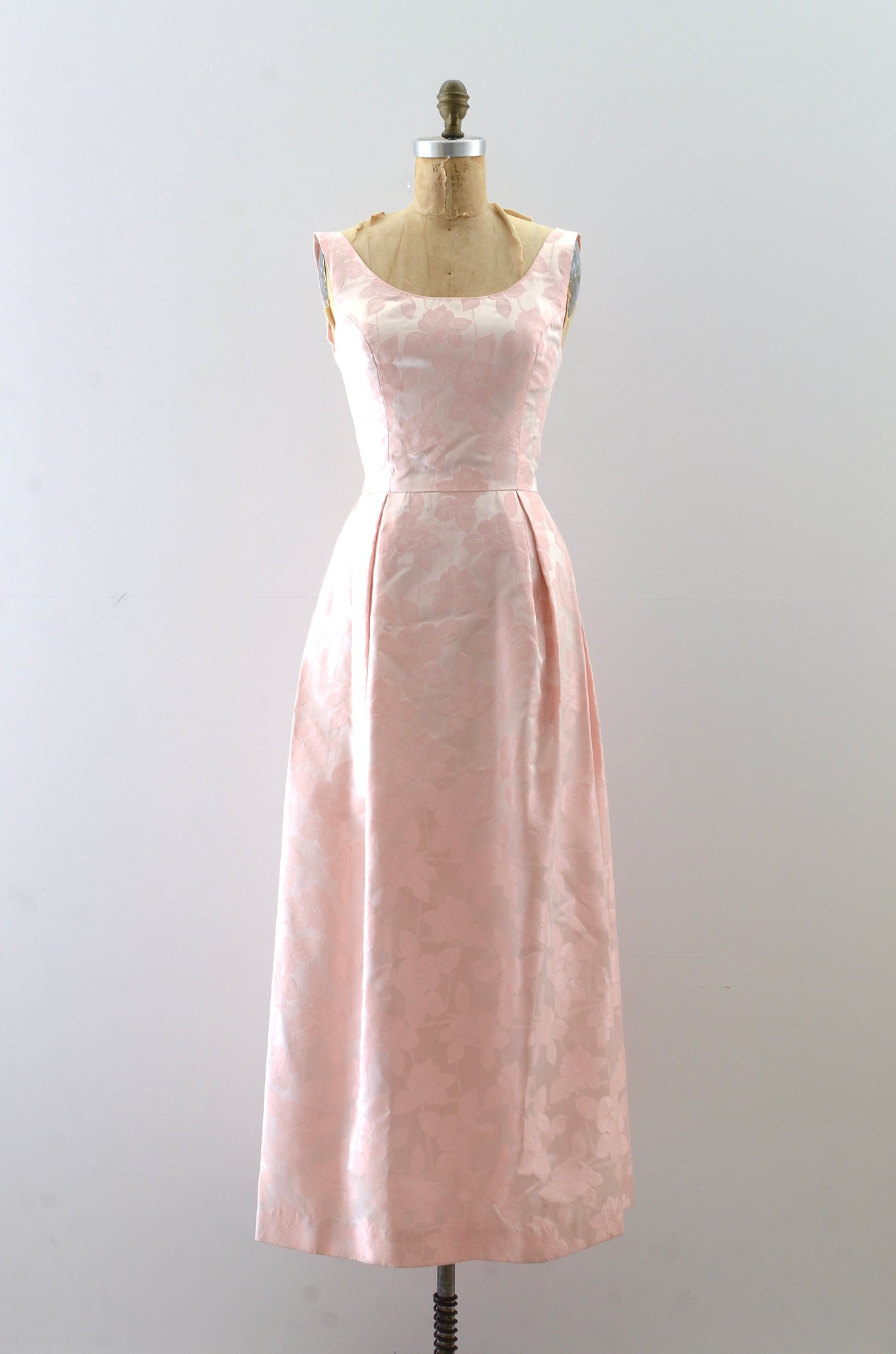 Vintage 1960s Light Pink Brocade Gown