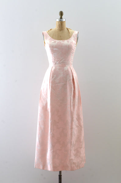 Vintage 1960s Light Pink Brocade Gown