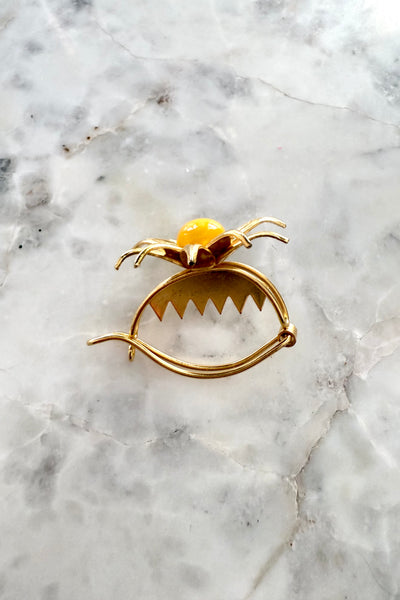 Vintage Hair Clip Barrette - Yellow Center