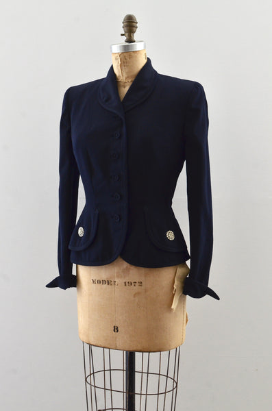 Vintage 1940s Navy Blue Gabardine Jacket