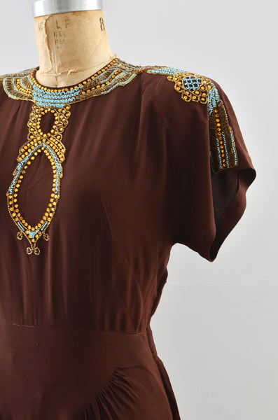 Vintage Egyptian Style Fred A. Block Beaded Dress