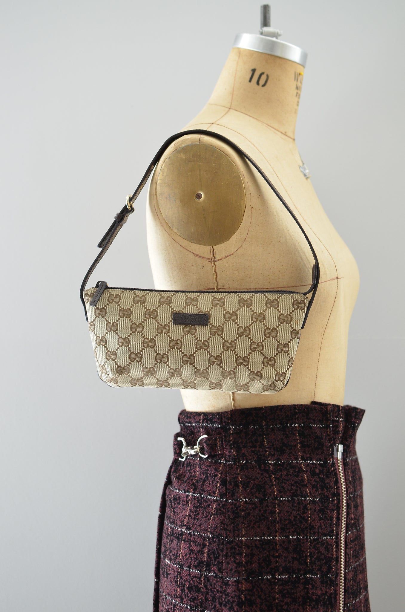 Gucci Boat Bag Adjustable Strap Monogram Pochette