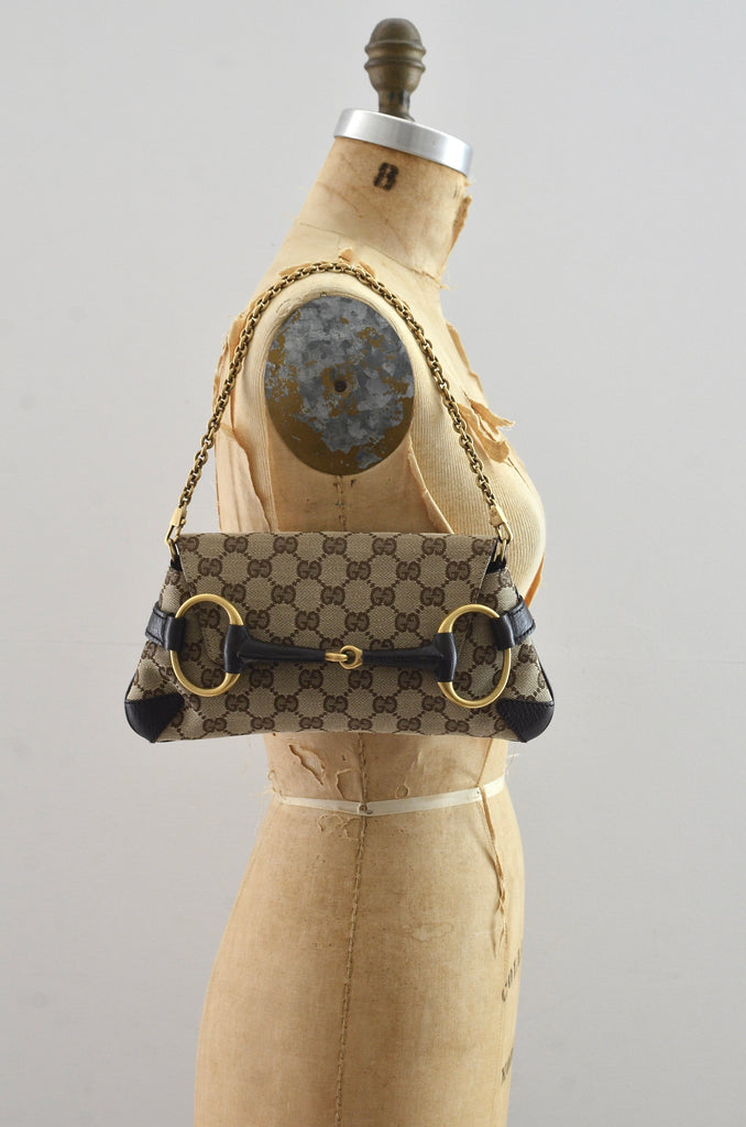 Gucci Vintage Monogram Pochette Flap Shoulder Bag Brown 
