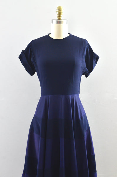 1940s Navy Blue Dress