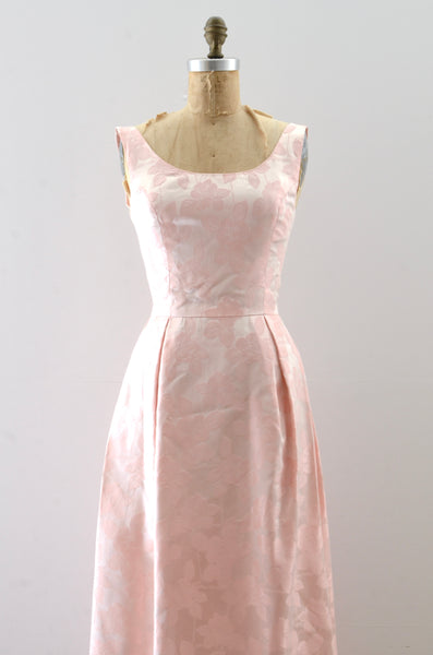Vintage 1960s Light Pink Brocade Gown