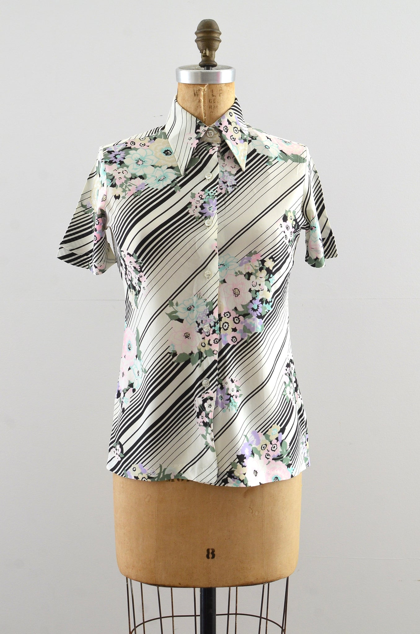 Vintage 1970's Floral & Stripe Top