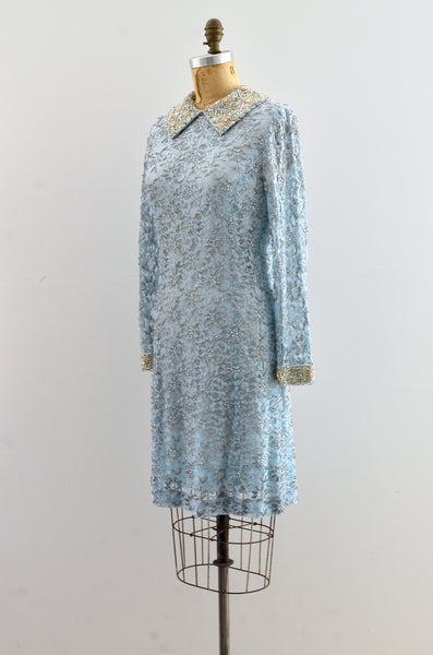 Vintage 1960's Heavily Beaded Collared Party Dress