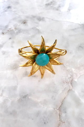 Vintage Hair Clip Barrette - Blue Center