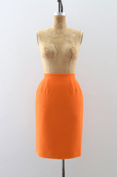 CHANEL Boucle Wool Skirt Orange