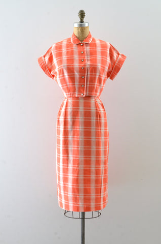 Vintage 1950s Orange Plaid Dress Set