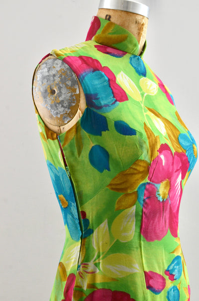 Vintage 60's Green Silk Chiffon Cheongsam
