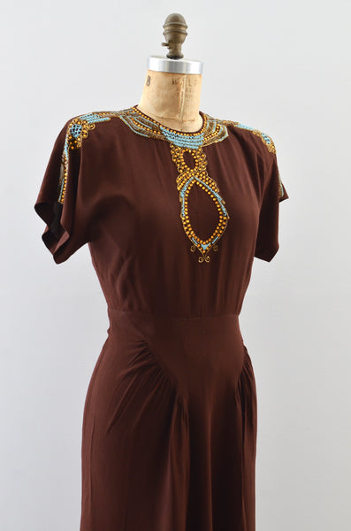 Vintage Egyptian Style Fred A. Block Beaded Dress