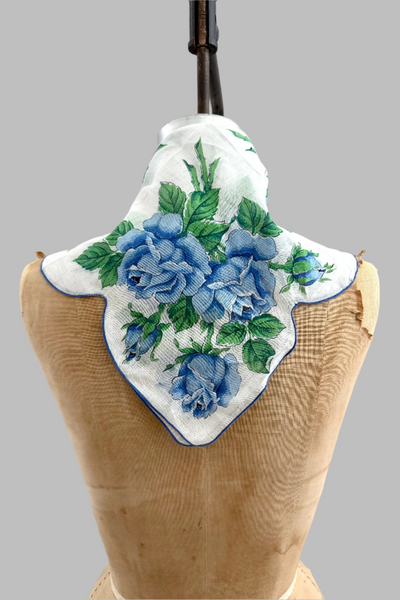 1950s Handkerchief Blue Rose