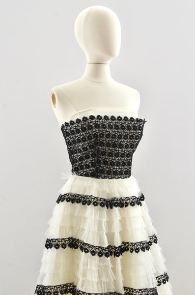 Vintage 1950's Black & White Tulle Party Dress