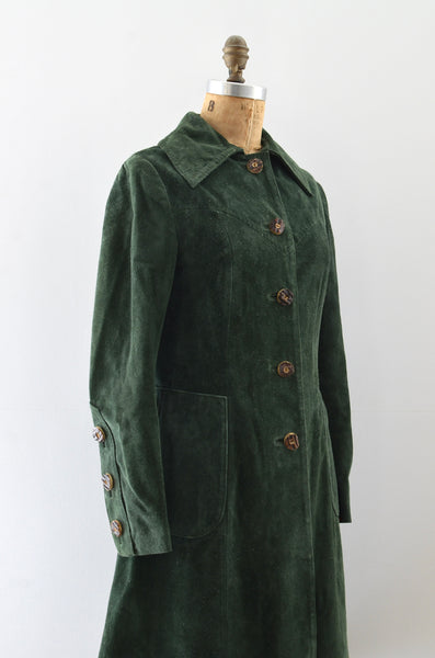 Vintage 70s Green Suede Leather Coat