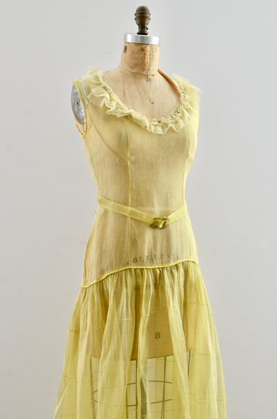Vintage 1930's Yellow Organza Dress